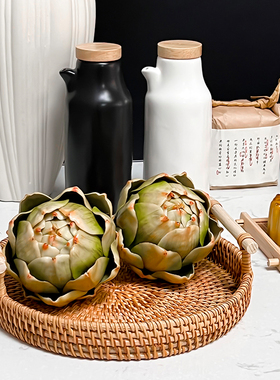 新中式厨房摆件样板间软装橱柜装饰道具套装核桃陶瓷油瓶真月饼