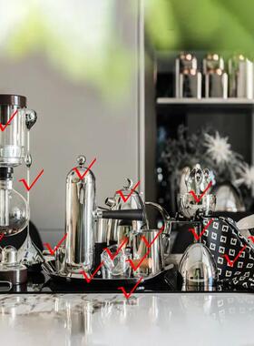 样板厨房岛台餐桌手工咖啡不锈钢壶亚克力托盘虹吸壶银蛋软装饰品