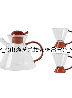 现代样板房售楼处咖啡主题吧台接待棕色软装饰品组合摆件套装陈设
