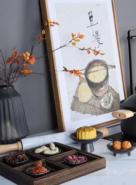 新中式样板房厨房摆件组合套装砧板花艺展厅软装组合摆件饰品