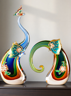 珐琅彩招财大象摆件一对乔迁礼物