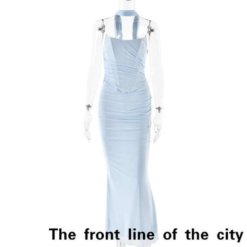 Satin suspender backless sexy nightclub dress修身包臀裙套装 - 图3