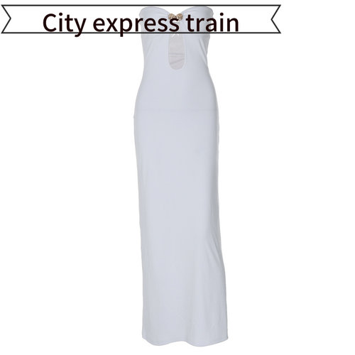 Strapless slim fit sexy slit dress for women热销性感拼接钩扣 - 图3