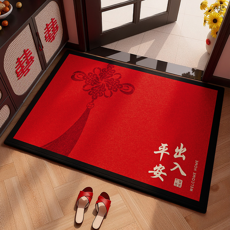 2025新款入户门地垫新中式门口垫子红色进门脚垫家用除尘防滑地毯 - 图0