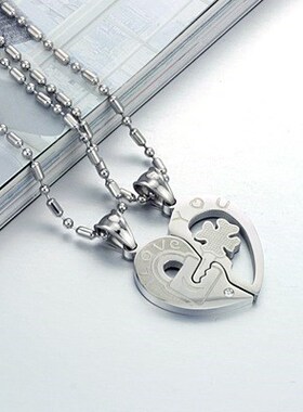 His and Her Stainless Steel I Love You Heart Couple Necklace