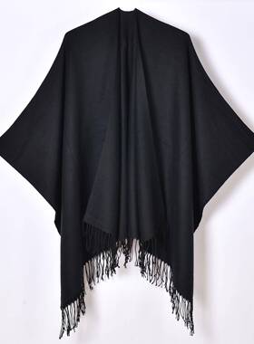 New women's simple monochrome tassel slit scarf shawl warm