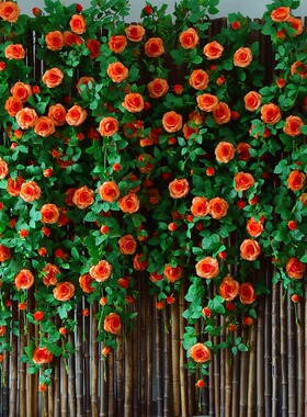 百花阁玫瑰花藤店门头假花造景