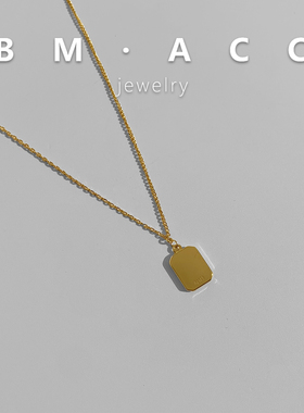 欧美金色小方块牌项链女轻奢小众高级感叠戴毛衣链大气锁骨链高档