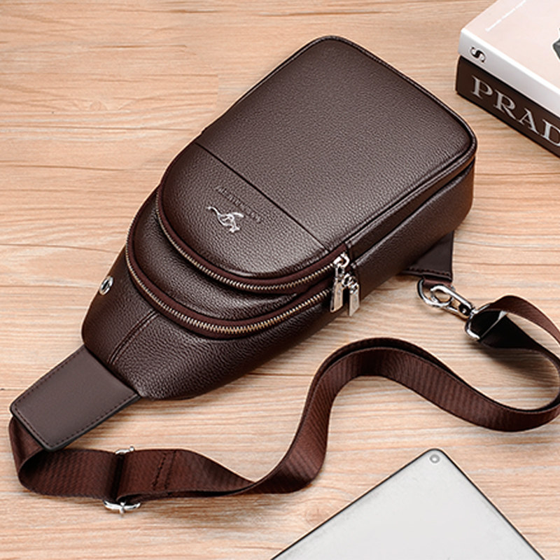 男士胸包ins休闲单肩斜挎二层牛皮款小包包胸前包男生真皮斜肩包,淘宝优惠券,粉丝福利购,淘宝优惠卷