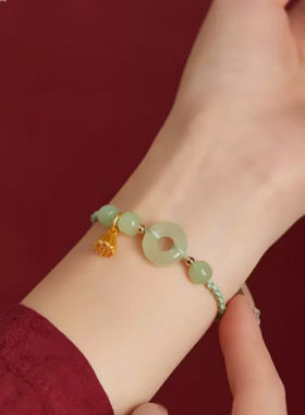 忆瑾和田玉平安扣手链女2024礼物莲蓬吊坠红绳手绳女新中式编织款