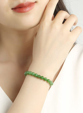 凤禧珠宝精品和田玉手链女款碧玉手串圆珠6mm生日新年礼物