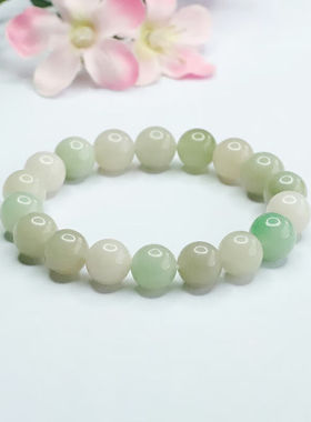 岐昌堂内蒙古佘太翠手串细糯白绿圆珠手链单圈玉石民族男女饰品生