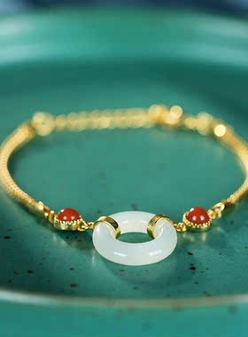 COISE和田玉手链925足银红玛瑙串珠手饰细手链甜美百搭送女友生日