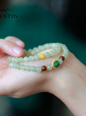 奈维斯汀品牌手链女和田玉双圈高级时尚小众送女友老婆节日礼物手