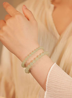 印象眸【新年礼物】和田玉手串单圈浅青玉手链男女款玉石珠串单珠