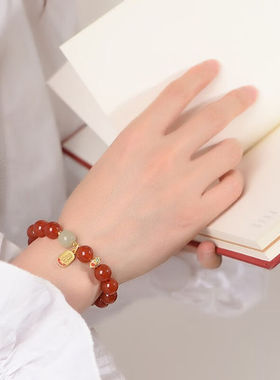 伊黛儿新款红玛瑙手链女和田玉手串本命年小众圣诞节生日礼物送女