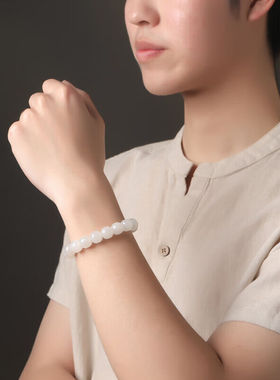 印象眸【新年礼物】和田玉手串羊脂白玉老型珠男女款玉石手链