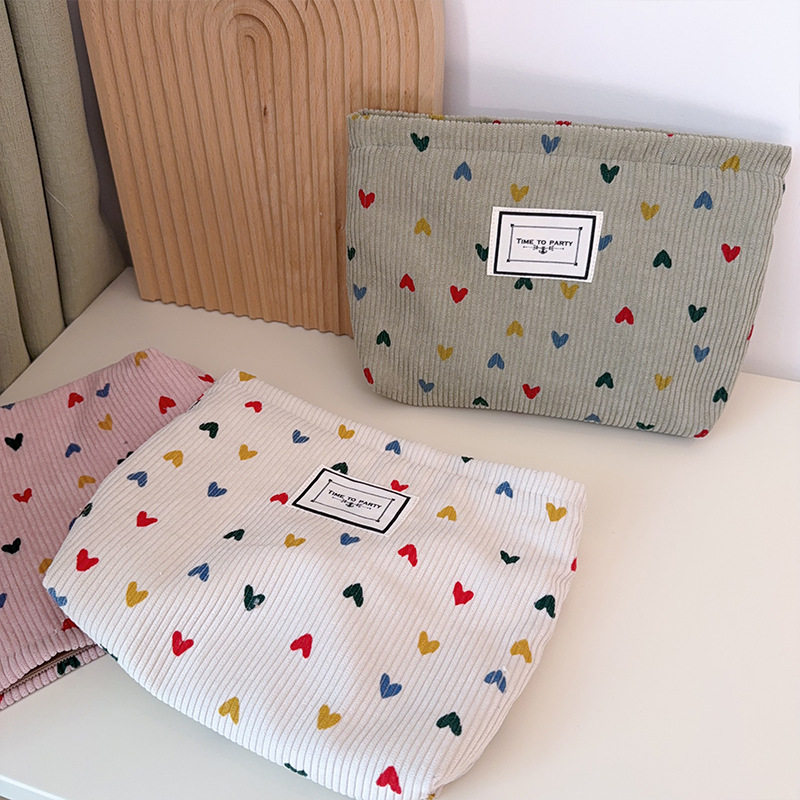 跨境灯芯绒小心心化妆包手拿包手机零钱钥匙便携收纳包可印logo,淘宝优惠券,粉丝福利购,淘宝优惠卷