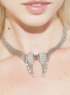 Srrybabe y2k天使翅膀多层链条项链 镶钻翅膀项链 清仓不退