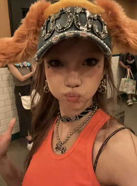 Srrybabe logo镶钻珠珠链条狗牌狗狗合金项链 清仓特惠