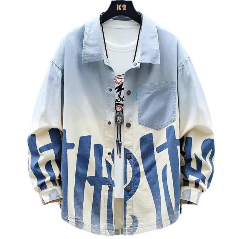 牛仔长袖衬衫男款春秋季青少年潮牌宽松潮流衬衣初中高中学生外套,淘宝优惠券,粉丝福利购,淘宝优惠卷