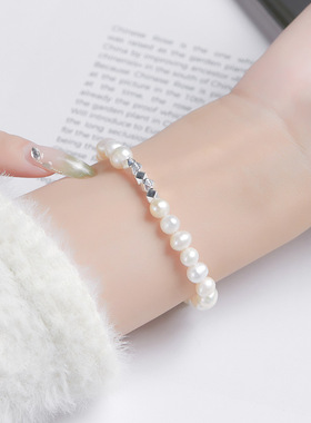 菱形银珠淡水珍珠纯银手链轻奢