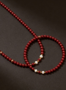 明星同款朱砂红玛瑙项链手链套装