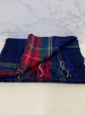 特惠闲置品 英伦经典苏格兰纹100%山羊绒流苏围巾 180*30cm