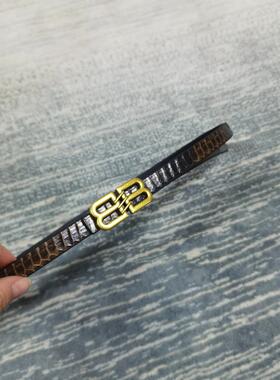女士蛇皮细腰带收腰装饰配裙子大衣复古字母扣真皮平滑扣皮带双面