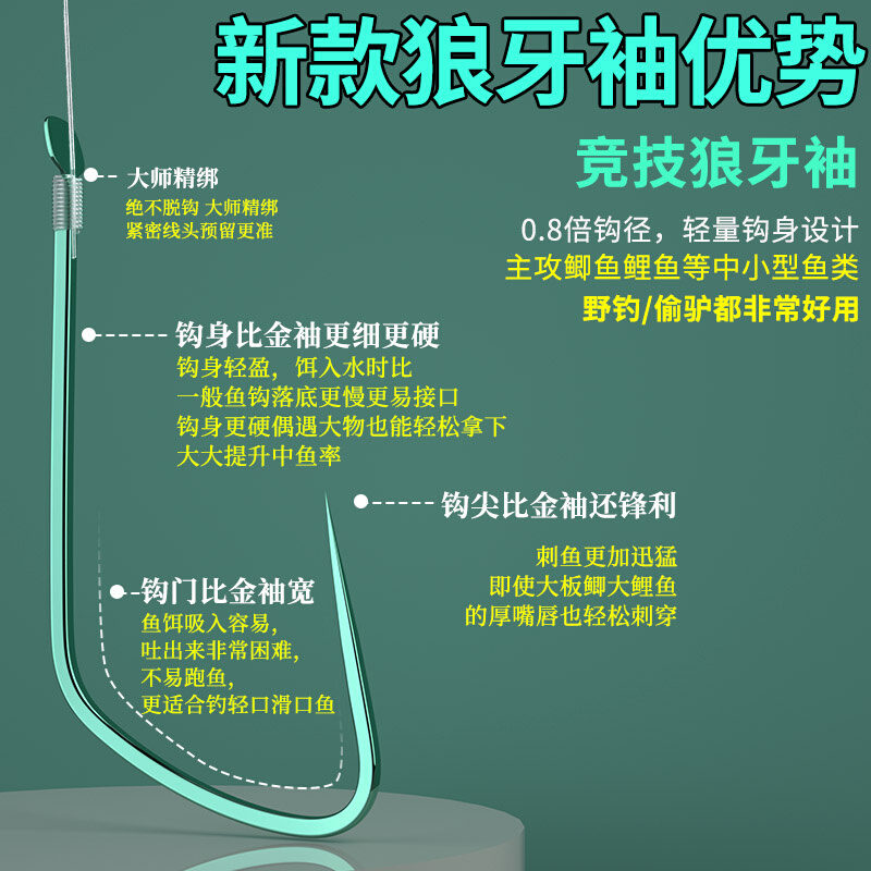 进口竞技狼牙袖子线双钩正品绑好成品子线组全套装黑坑Z野钓鲫鱼