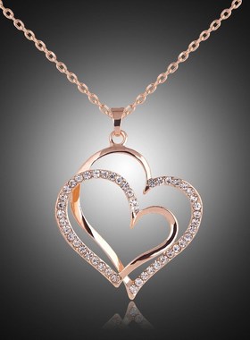 European double heart necklace women's fashion accessories女