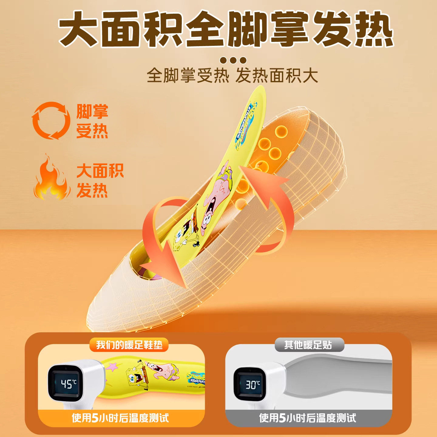 海绵宝宝发热鞋垫女自发热免充电自加热鞋垫可行走暖足贴暖脚热垫