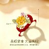 Pure Gold Rose Ring Red Women's Handmade Pearl Ring