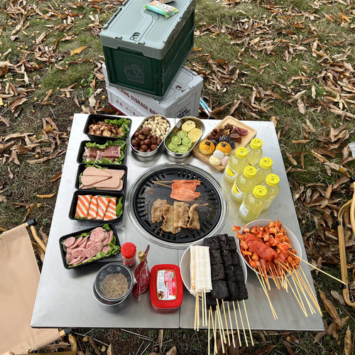 地摊夜市折叠碳烤桌子地炉烤肉桌不锈钢商用烧烤火锅围炉煮茶户外 - 图0