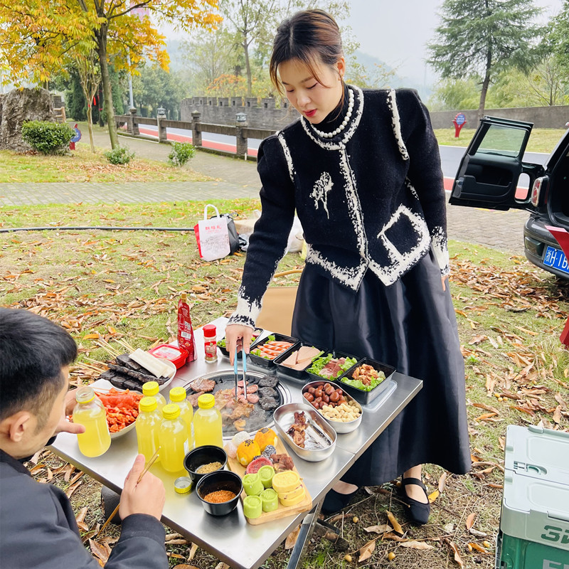 烧烤炉户外野餐桌折叠家用围炉煮茶室内木碳地桌烤肉炉架庭院便携-图1