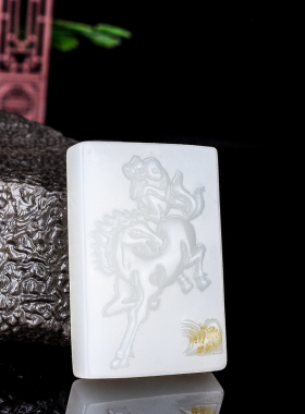 玉石匠新疆和田白玉马上封侯玉牌籽料生肖马挂件男女玉佩玉石吊坠