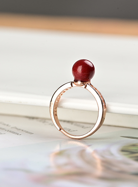 玉石匠朱砂圆珠镶嵌指环 时尚紫金砂女款戒指 简约高贵帝王砂手饰