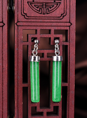 玉石匠翡翠水滴耳环 马来玉圆柱水滴耳环 时尚女款台湾碧玉耳坠