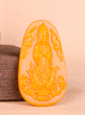 新疆和田黄龙玉观音吊坠 霸气男款祥龙观音招财蝙蝠福在眼前玉佩