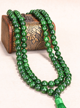 玉石匠干青翡翠108颗佛珠男女款念珠手链绿项链多圈铁龙生手串