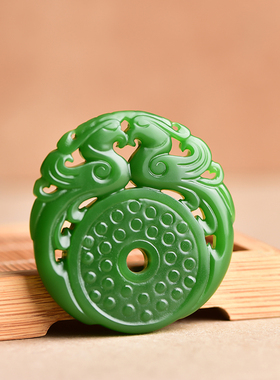 新疆和田白玉仿古双凤双面镂空吊坠 女款碧玉复古凤凰转运挂件