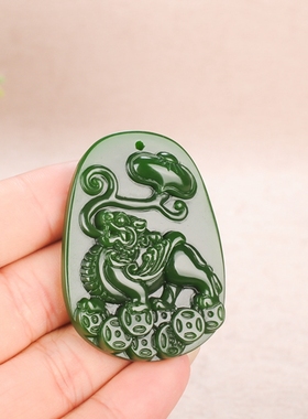 玉石匠和田玉碧玉貔貅挂件男女款麒麟献宝玉吊坠金钱如意项链玉牌