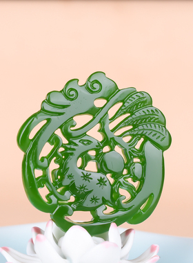 玉石匠新疆和田玉碧玉双面镂空福禄寿吊坠梅花鹿挂件车挂寿桃玉佩