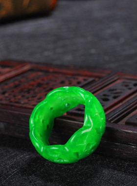 玉石匠玉石干青翡翠镂空雕花戒指男女款龙生祖母绿转运扳指玉戒指