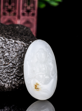 玉石匠新疆和田玉观音吊坠白玉观音玉佩 玉石玉器观音 项坠 挂件