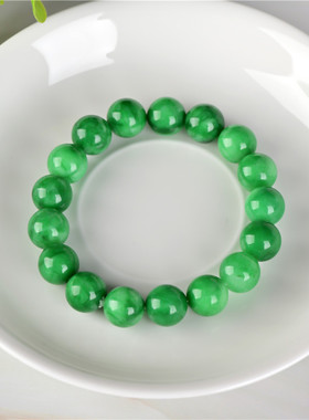 玉石匠巴山翡翠飘花手链时尚男女款百搭油青手串阳绿转运圆珠手串