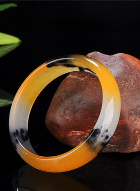 新疆和田玉玉石手镯水草花飘花黄玉金丝玉黄龙玉戈壁玉玉手镯女款