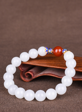 玉石匠新疆和田白玉手链时尚男女款羊脂玉手串配红玛瑙转运珠手饰