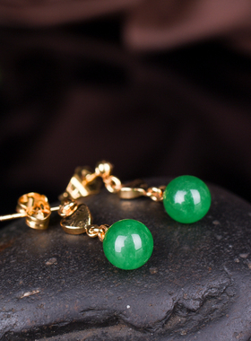 玉石匠缅甸翡翠圆珠耳环 碧玉少女款爱心耳坠 祖母绿色耳钉耳饰品