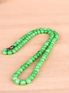 玉石匠缅甸翡翠干青女士项链时尚少女款百搭清新圆珠玉项链6mm